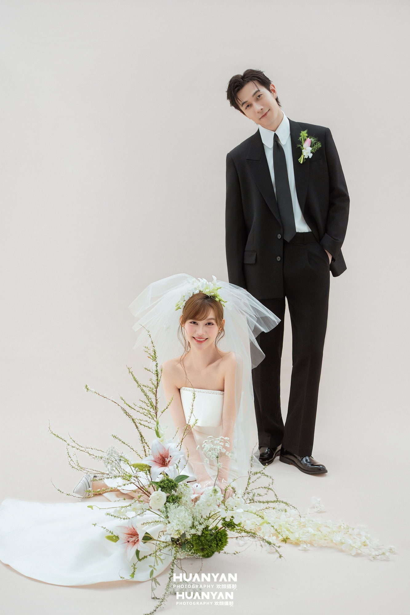 白兰花瀑：韩式温柔婚纱照室内影棚实拍