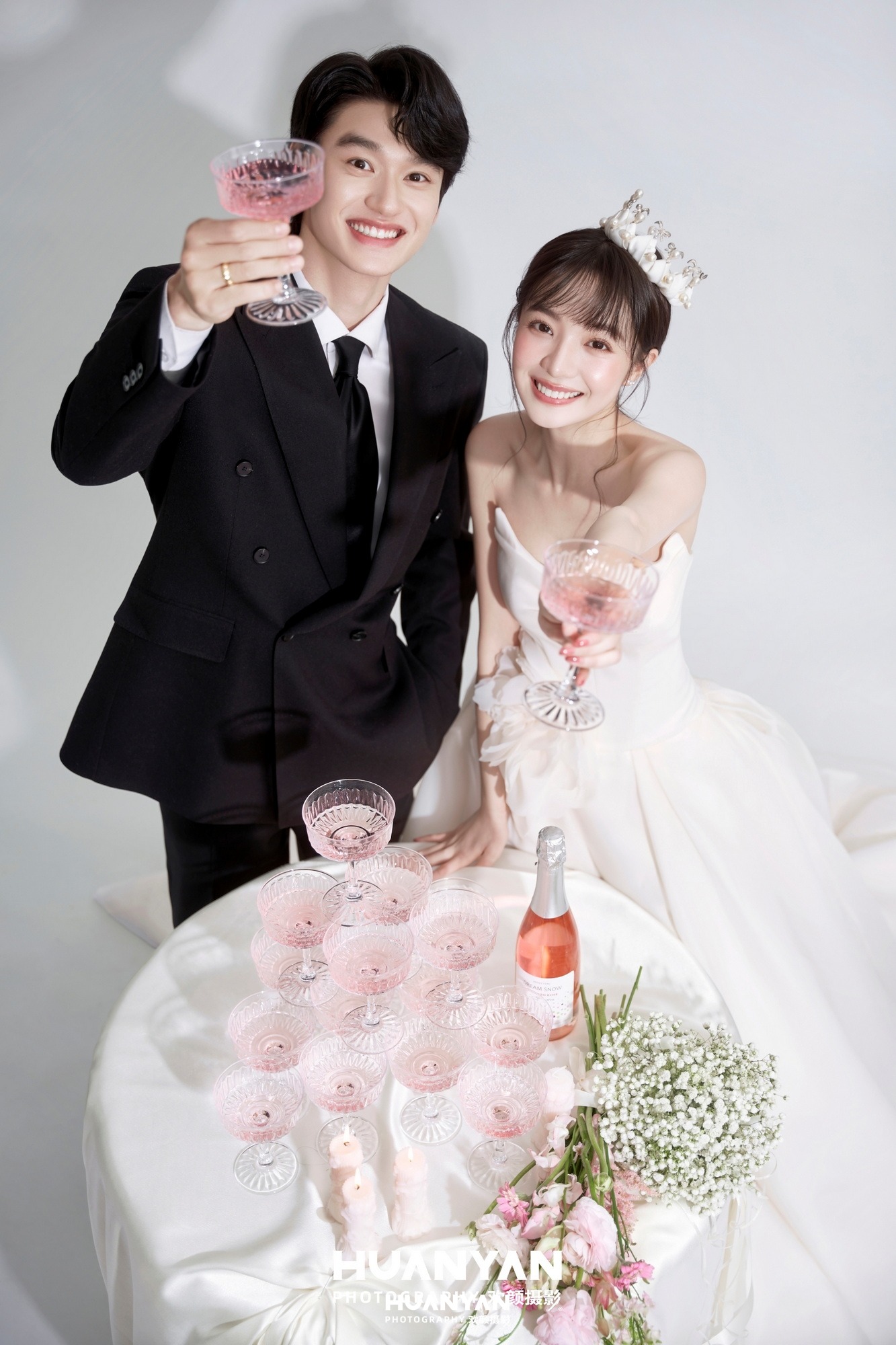 室内影棚韩式温柔婚纱照实拍（粉色气泡系列）