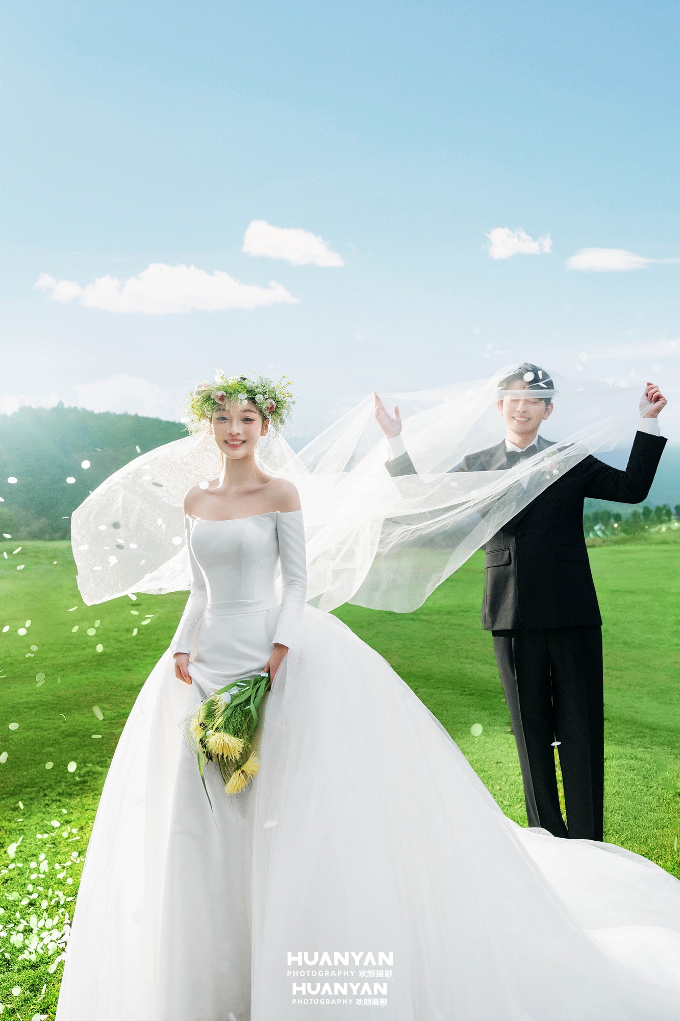 户外自然清新自然婚纱照实拍（花冠与风系列）