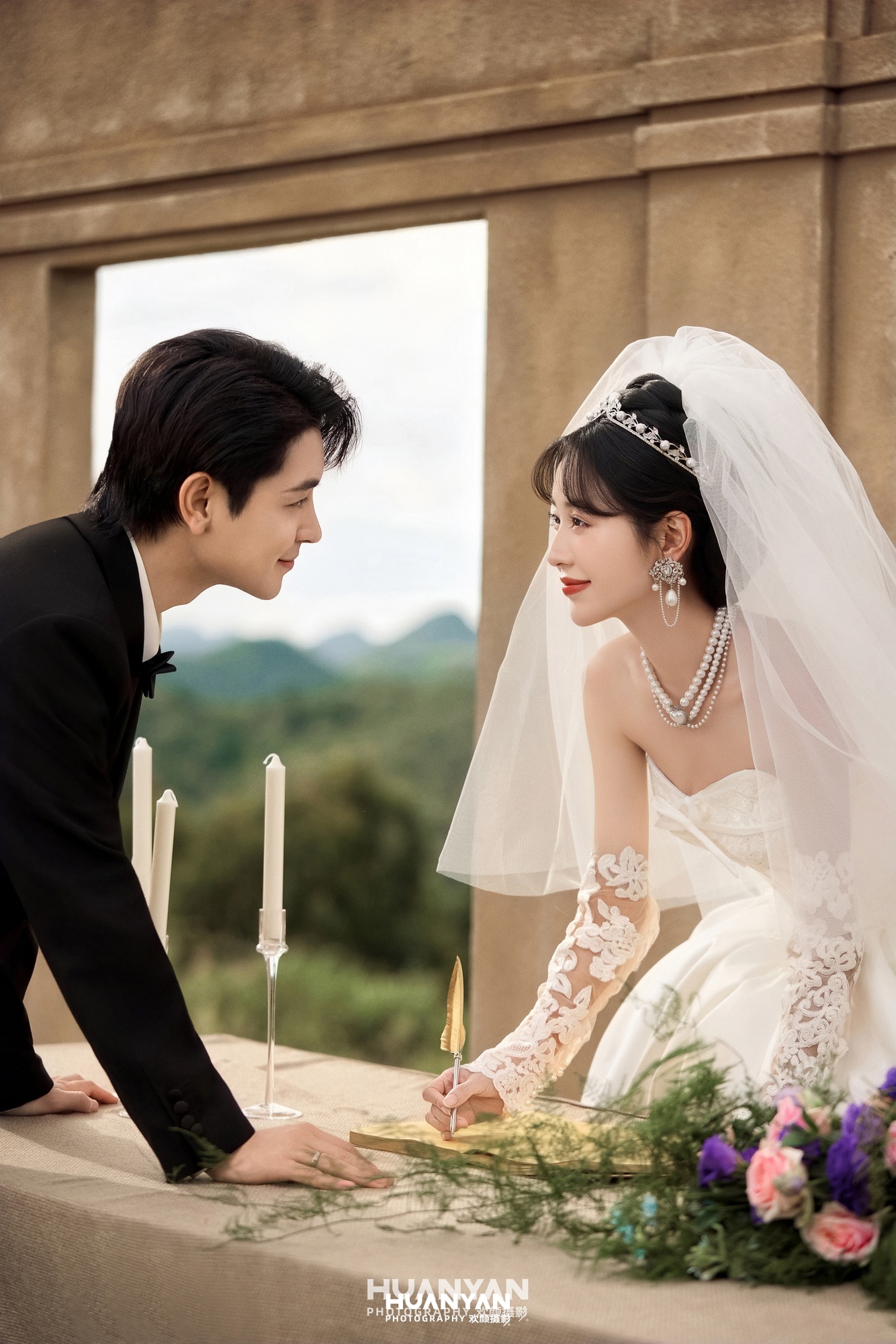 执笔为盟：韩式温柔婚纱照户外自然实拍