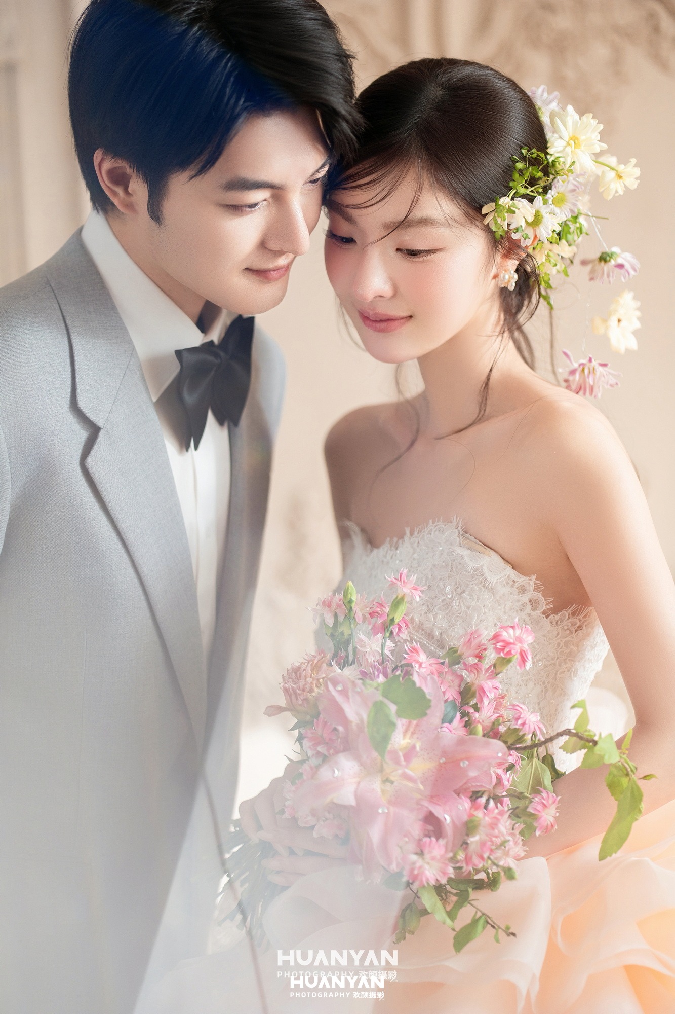 室内影棚韩式温柔婚纱照实拍（桃粉圆舞曲系列）